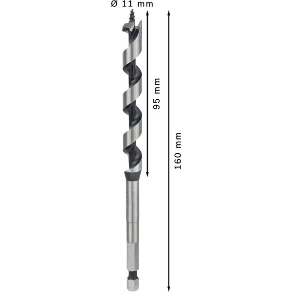 Holzbohrer mit 11 mm Durchmesser und einer Länge von 160 mm