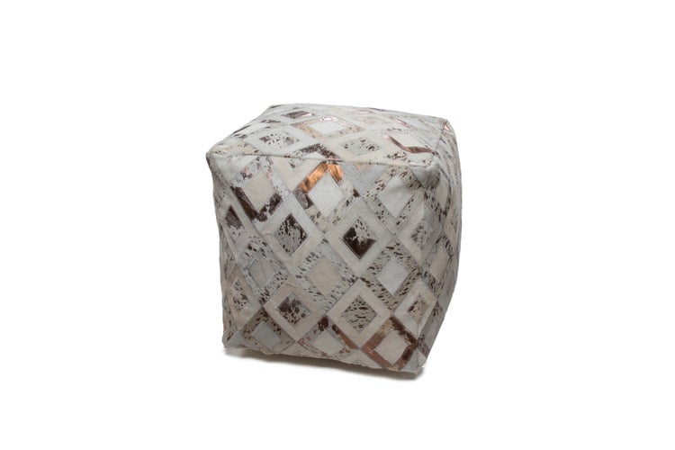 Pouf Hocker aus Leder Grau Quadrat 45 cm