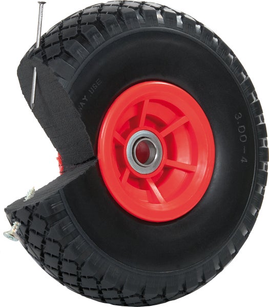 Schnittbild eines Schubkarrenrades mit roter Felge und Pannensicher-Füllung