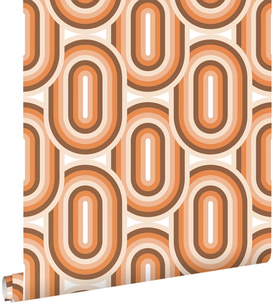 ESTAhome Tapete Retro-Ornamente Orange und Braun - 50 x 900 cm - 130983