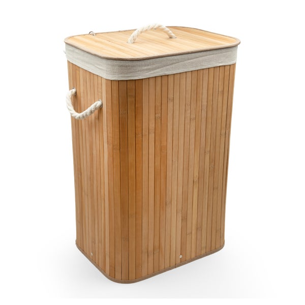 Bambus Wäschekorb mit Deckel und Seilgriffen