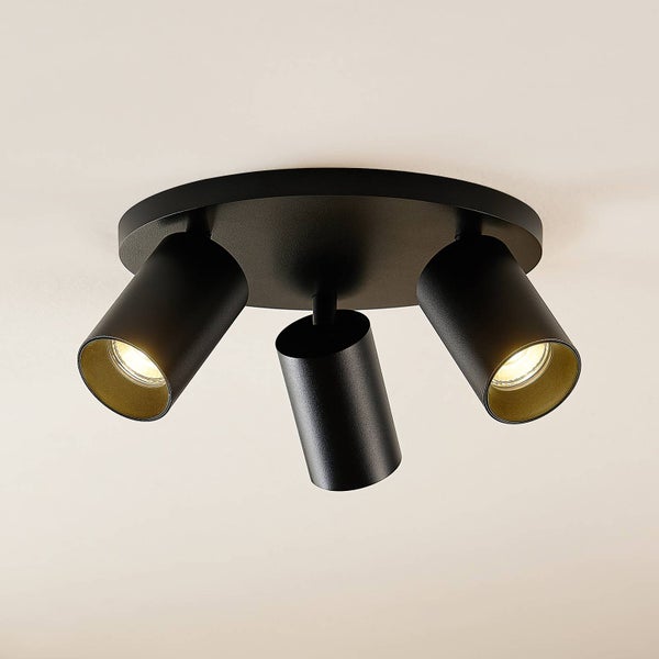 Schwarze Deckenleuchte mit drei Strahlern