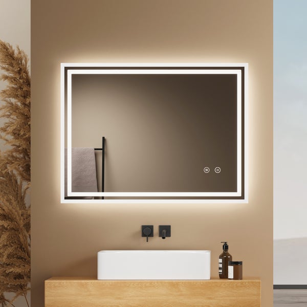 EMKE Badspiegel mit Beleuchtung 80 x 60 cm, 6500K Kaltweiß, LED-Spiegel mit Touchschalter, Anti-Beschlag