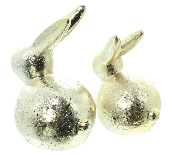 FRANK FLECHTWAREN | Hase Gold, 2er Set, PORZELLAN, 10 x 7 x 12 cm, 11 x 8,5 x 15 cm