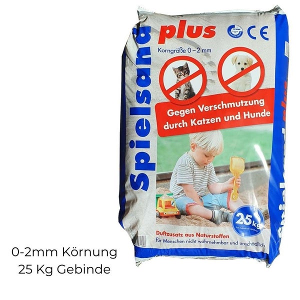 Spielsand Plus 25 Kg 0-2 mm TÜV Nord Spielkasten Sand für Sandkasten Kinderspielsand Quarzsand Staubfrei Tierabweisend