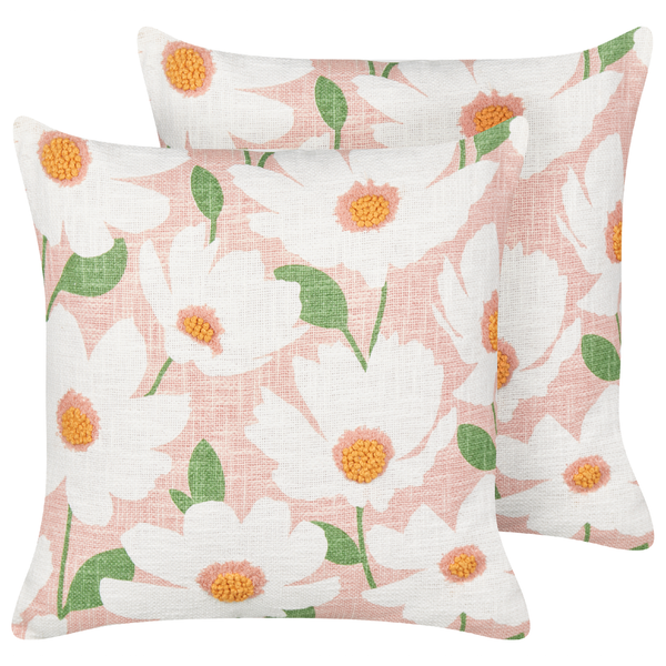 Dekokissen 2er Set JATROPHA Baumwolle 45 x 45 cm Rosa Blumenmuster