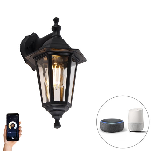Smarte Außenwandleuchte schwarz IP44 inkl. WiFi ST64 - New Haven