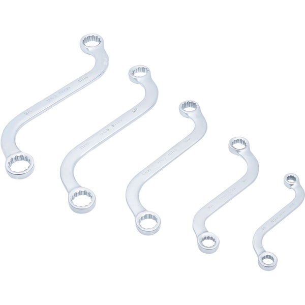 Verpackung eines Satzes S-förmiger Doppelringschlüssel von BGS technic, matt verchromt