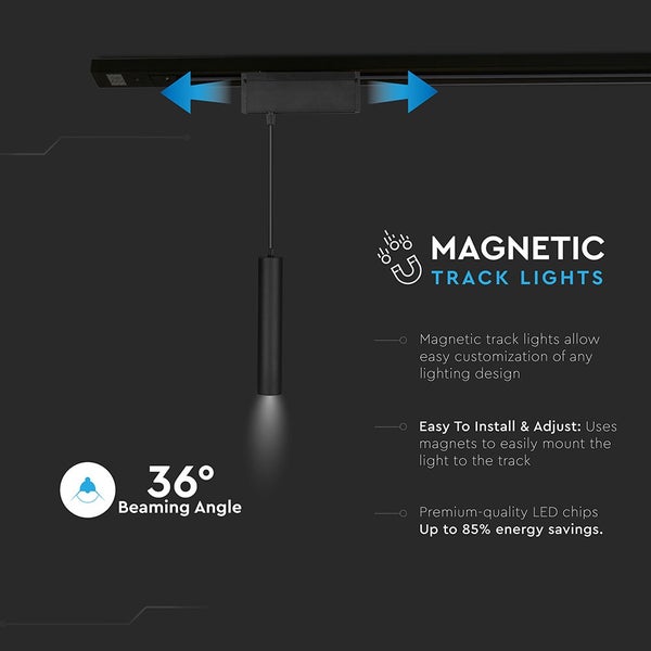 Magnetische Schienenleuchte mit 36 Grad Abstrahlwinkel und LED-Technologie zur einfachen Montage und Energieeinsparung