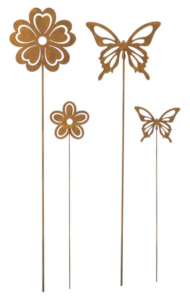 FRANK FLECHTWAREN | Stecker Blume & Schmetterling, 4er Set, METALL, H:34cm, H:36cm, H:52cm, H:55CM