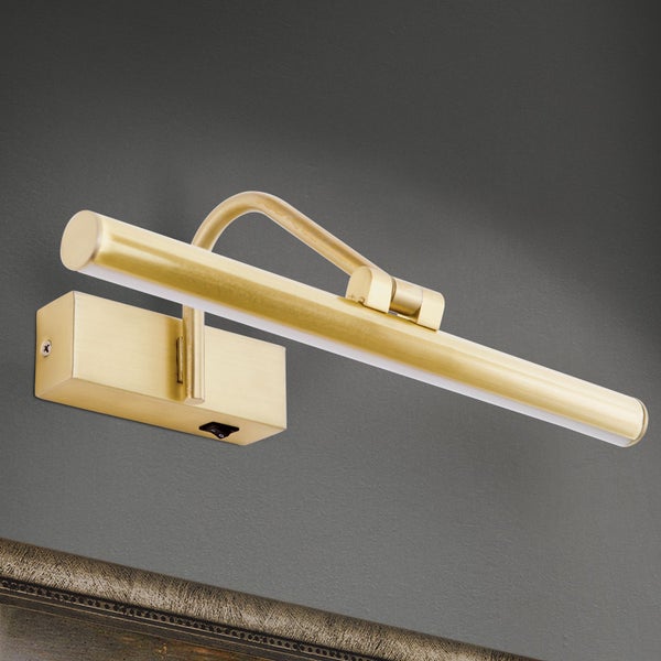 Moderne LED Bildleuchte aus Metall mit Wandhalterung und Schalter zur gezielten Beleuchtung von Bildern und Kunstwerken.