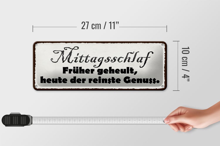 Blechschild Spruch 27x10cm Mittagsschlaf früher geheult Dekoration