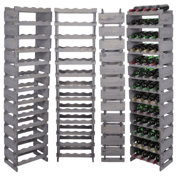 Weinregal VINOTECA FLEX PRO HxBxT 177x46x28cm 52 Flaschen auf 13 Ebenen Massives Kiefernholz Grau