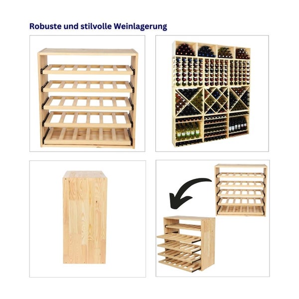 PROREGAL Modulares Weinregal Vincellar Mod HxBxT 60 x 60 x 30 cm Auszug Modul Für 30 Flaschen mit Ausziehbaren Ebenen Massives Kiefernholz Natur