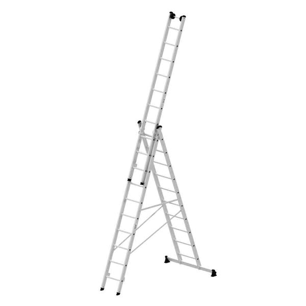 Aluminium Mehrzweckleiter in A-Form mit ausgefahrener Verlängerung.