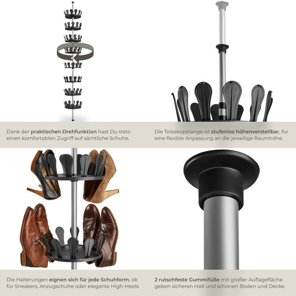 Drehbares Schuhregal mit Teleskopstange zur Schuhaufbewahrung