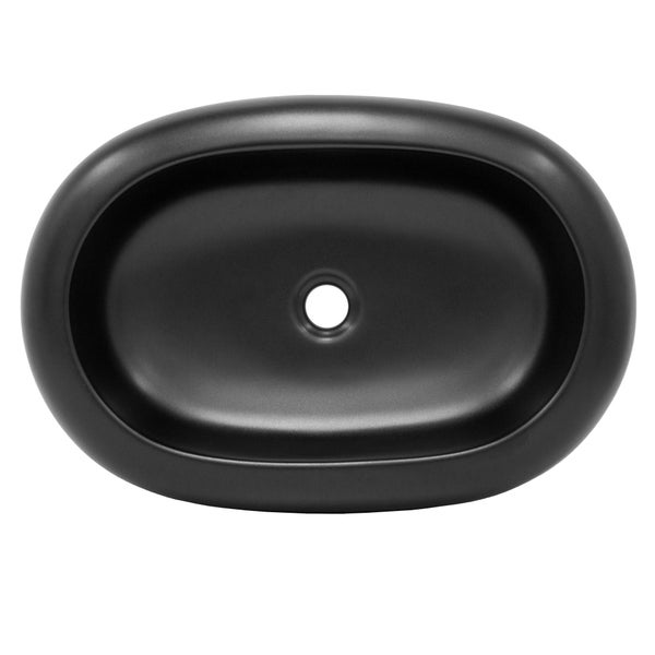 ML-Design Waschbecken Keramik Schwarz Matt 65x45x11 cm, Kieselstein Form, Ovale Aufsatzwaschbecken, Moderne Waschtisch, Waschschale mit Abflussloch, Waschplatz Handwaschbecken, für Badezimmer/Gäste-WC