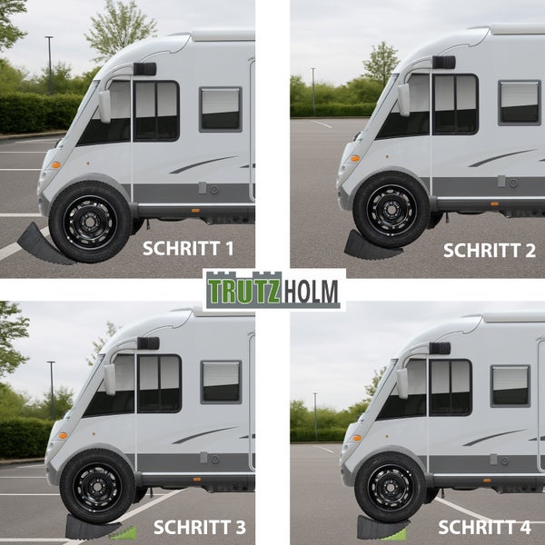 Anleitung zur Verwendung von Auffahrkeilen mit einem Wohnmobil in vier Schritten