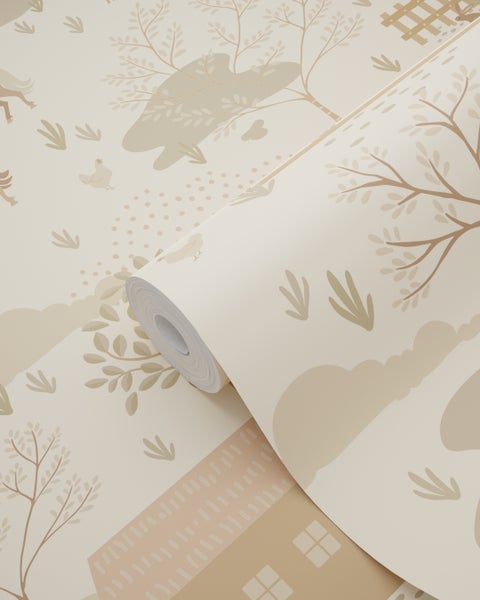 Tapetenrolle mit Tiermotiven und Bauernhofszene