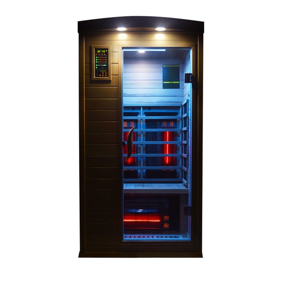Dewello® Infrarotkabine PIERSON PRO 100x100 für 1 Person, Hemlockholz & Zeder, 3 DUO-Vollspektrumstrahler, 3 Karbonstrahler