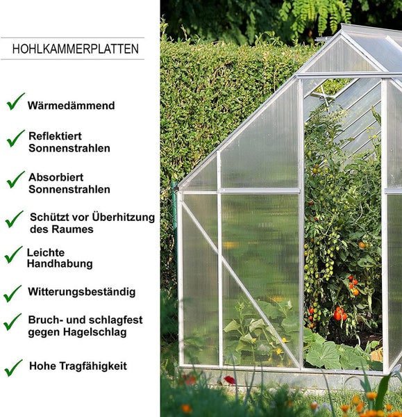 Gewächshaus mit Doppelstegplatten und Eigenschaften wie Wärmedämmung und leichter Handhabung