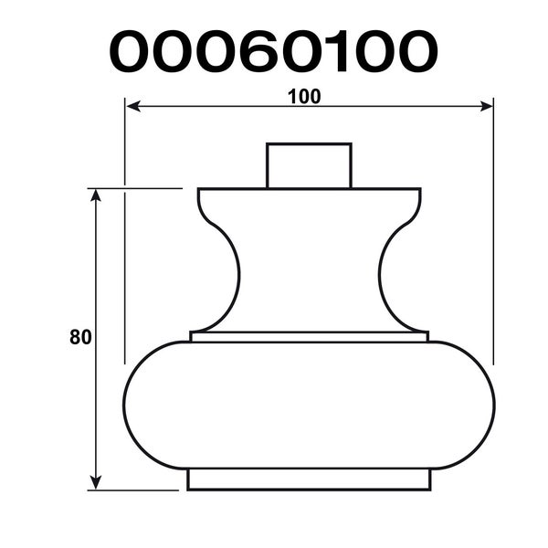 Technische Zeichnung eines Möbelfußes mit den Maßen 100 x 80 mm