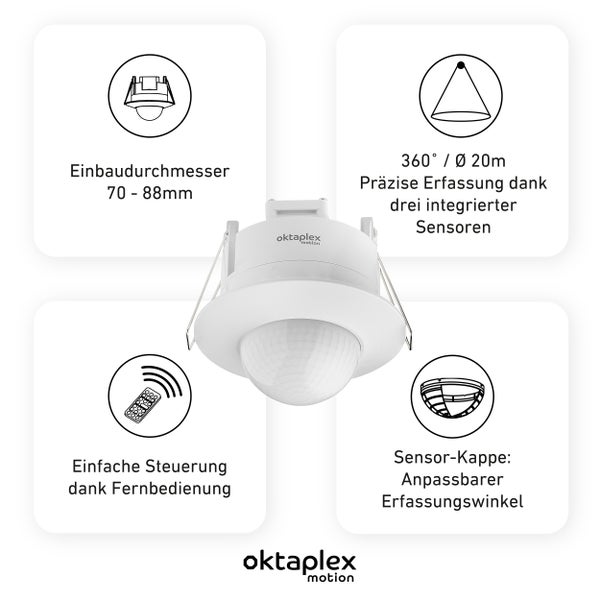 Oktaplex Sam Einbau Bewegungsmelder 360° inkl. Fernbedienung Weiß