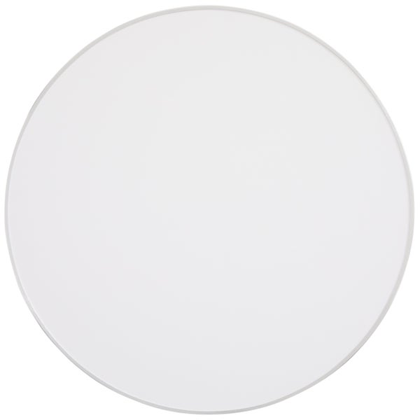 Runde flache LED-Deckenleuchte mit schmalem silberfarbenem Rand.