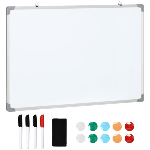 Whiteboard mit Aluminiumrahmen, inklusive vier Markern, einem Tafelwischer und zehn Magneten.