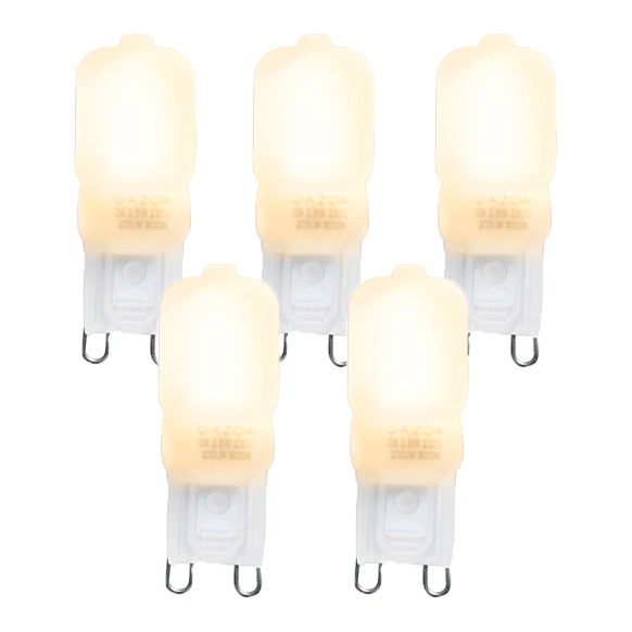 Fünfer-Set G9 LED-Leuchtmittel von QAZQA, 2,5 Watt, warmweiß.