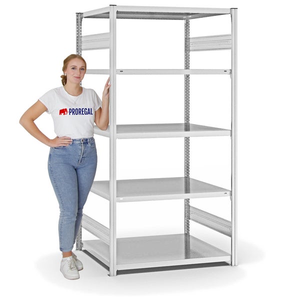 PROREGAL Fachbodenregal Stecksystem T-Profil Medium-Duty Grundregal HxBxT 200 x 100 x 80 cm 5 Ebenen Fachlast 230 kg Beidseitig Nutzbar Lichtgrau
