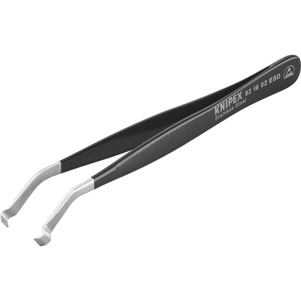 Knipex elektrostatisch ableitende Präzisionspinzette aus Edelstahl mit gebogenen Spitzen, Modell 92 16 02.