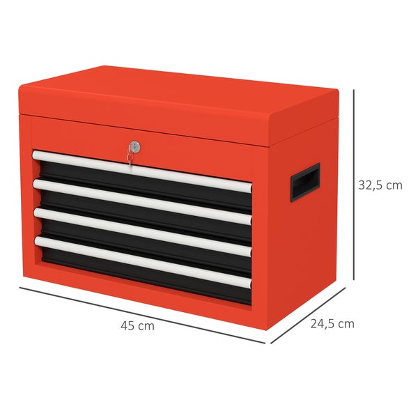 DURHAND, Werkzeugkasten, Werkzeugkoffer, 45L x 24,5B x 32,5H cm, Stahl, Rot