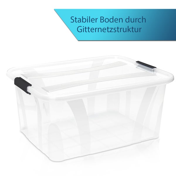 BigDean 4er Set Aufbewahrungsbox mit Deckel transparent - 32L + Clipverschluss - Stapelbox Ordnungsbox Clipbox Lagerbox Box mit Deckel Storage Boxes - Klarsichtbox mit Deckel – stapelbar