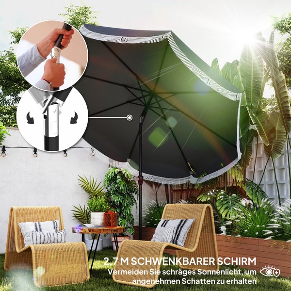 Outsunny Sonnenschirm Ø269 cm, UV 30+Sonnenschirm achteckig Balkonschirm Strandschirm windfest Marktschirm Kurbelschirm Sonnenschutz für Strand Balkon Garten, Dunkelgrau