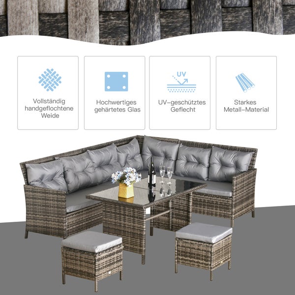 Outsunny 6 tlg. Sitzgarnitur Sitzgruppe Gartenset Sofagarnitur Gartenmöbel Set Lounge, Polyrattan, Grau
