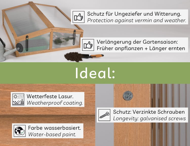 needs&wants® Frühbeet Aufsatz klein aus Holz Bausatz, Frühbeetkasten mit Abdeckung Gewächshaus mit Deckel wetterfest für Garten Balkon Outdoor, Polycarbonat, braun