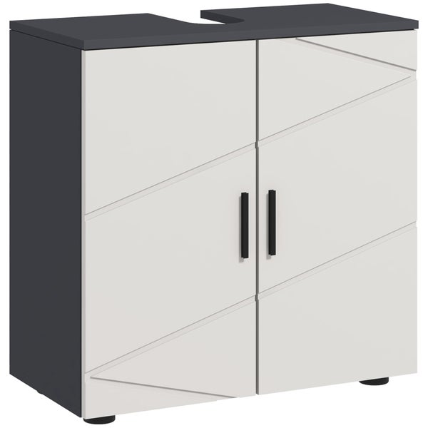 kleankin Waschbeckenunterschrank Unterschrank mit Verstellbarer Ablage, Waschtischunterschrank mit Griff, Badunterschrank mit Kippschutz, Grau, 60 x 30 x 60 cm