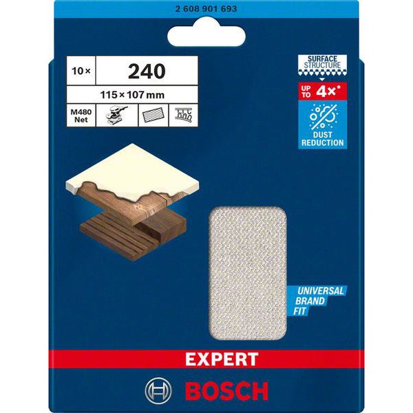 Bosch EXPERT M480 Schleifnetz, 115 x 107 mm, K 240, 10 Stück - 2608901693
