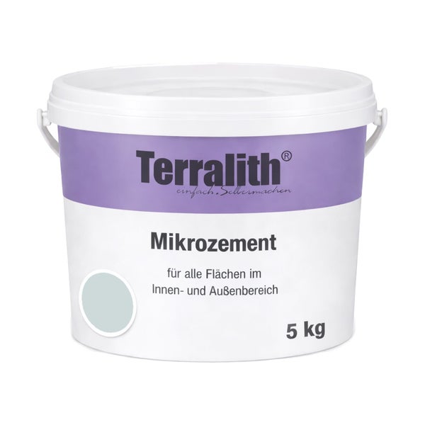 Terralith Mikrozement für den Innen- und Außenbereich im 5 Kilogramm Eimer.