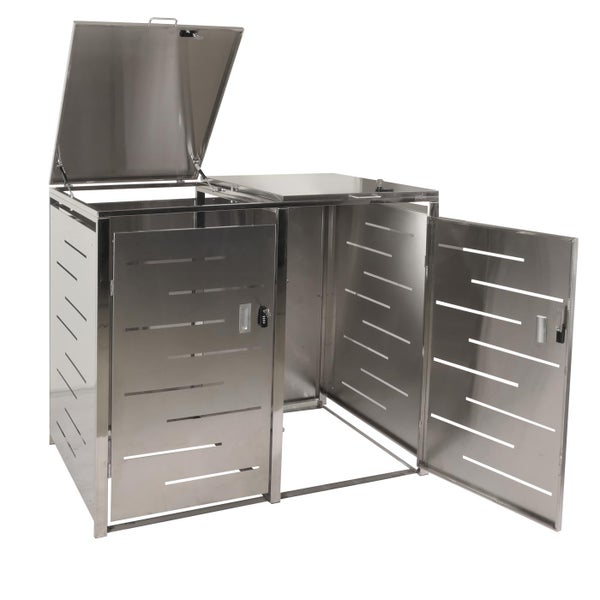 Mülltonnenbox aus Metall mit zwei Fächern und Türen