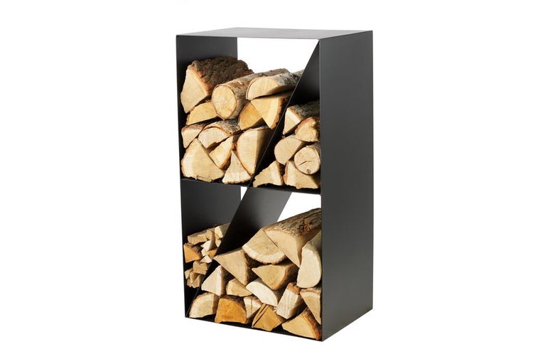 Brennholzregal aus Metall mit Holz