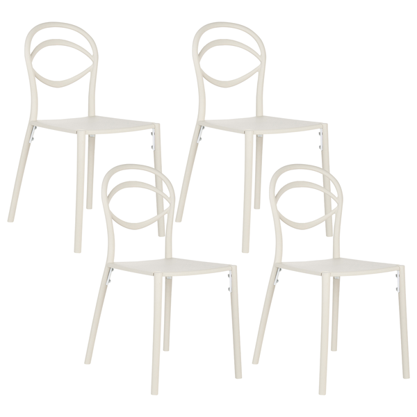 Vier Stühle mit geschwungenen Rückenlehnen