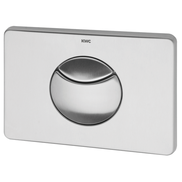 KWC Betätigungsplatte aus Edelstahl für WC-Spülung mit runder Zweimengenspülung und KWC Logo.