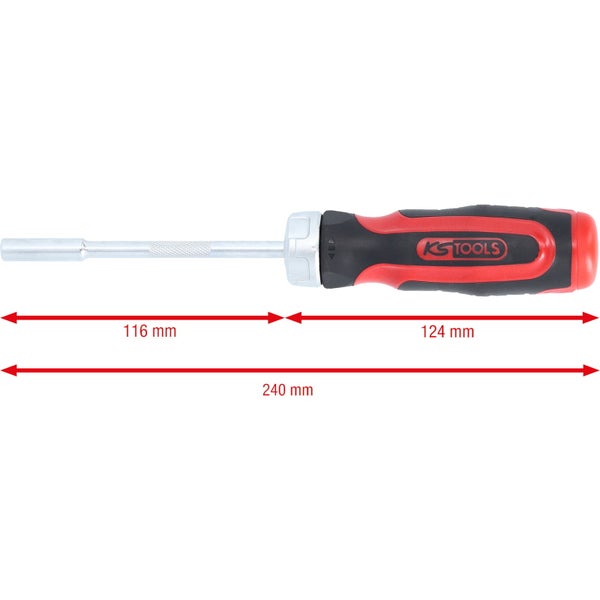 Detailaufnahme des Umschalters eines Schraubendrehers mit Ratschenfunktion