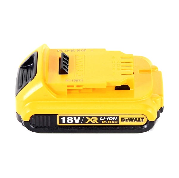 DeWalt 18 Volt Lithium-Ionen-Akku mit 2,0 Amperestunden Kapazität.