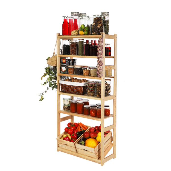 PROREGAL Getränkekistenregal SPREEWALD HxBxT 163x70x33cm 1 Ebene für Kisten + 5 Ablagen Massives Kiefernholz Natur