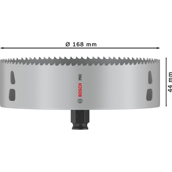 Bosch Pro Lochsäge mit einem Durchmesser von 168 Millimeter und einer Höhe von 44 Millimeter.