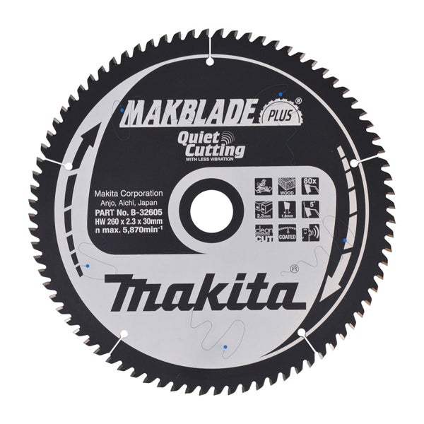 Makita Makblade Plus Sägeblatt, 260 x 2,3 x 30 Millimeter für Holzarbeiten