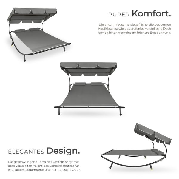 Gartenliege tectake Livorno 215 x 183 x 150 cm für 2 Personen schwarz/grau